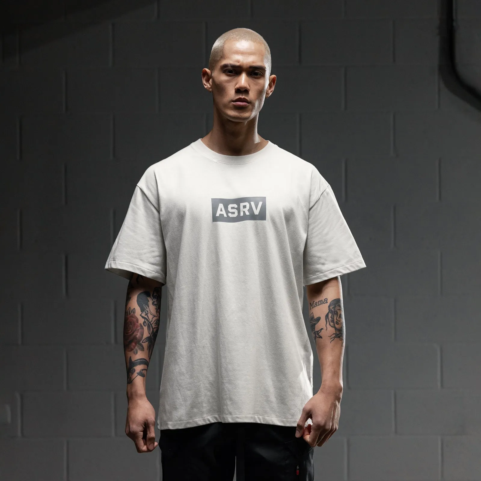0669. Technical Essentials Relaxed Tee - Stone "Box Logo"