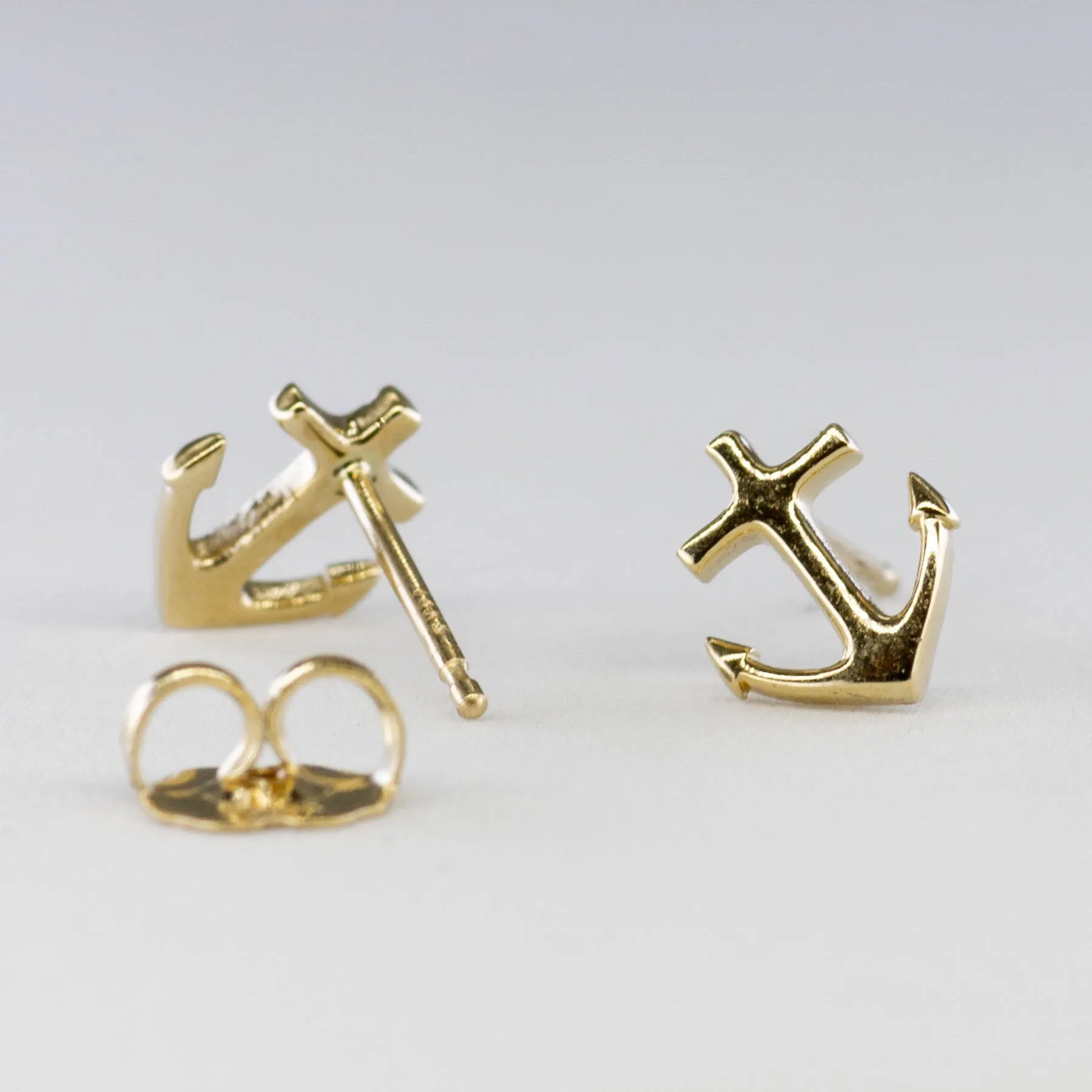 '100 Way' Yellow Gold Anchor Stud Earrings |