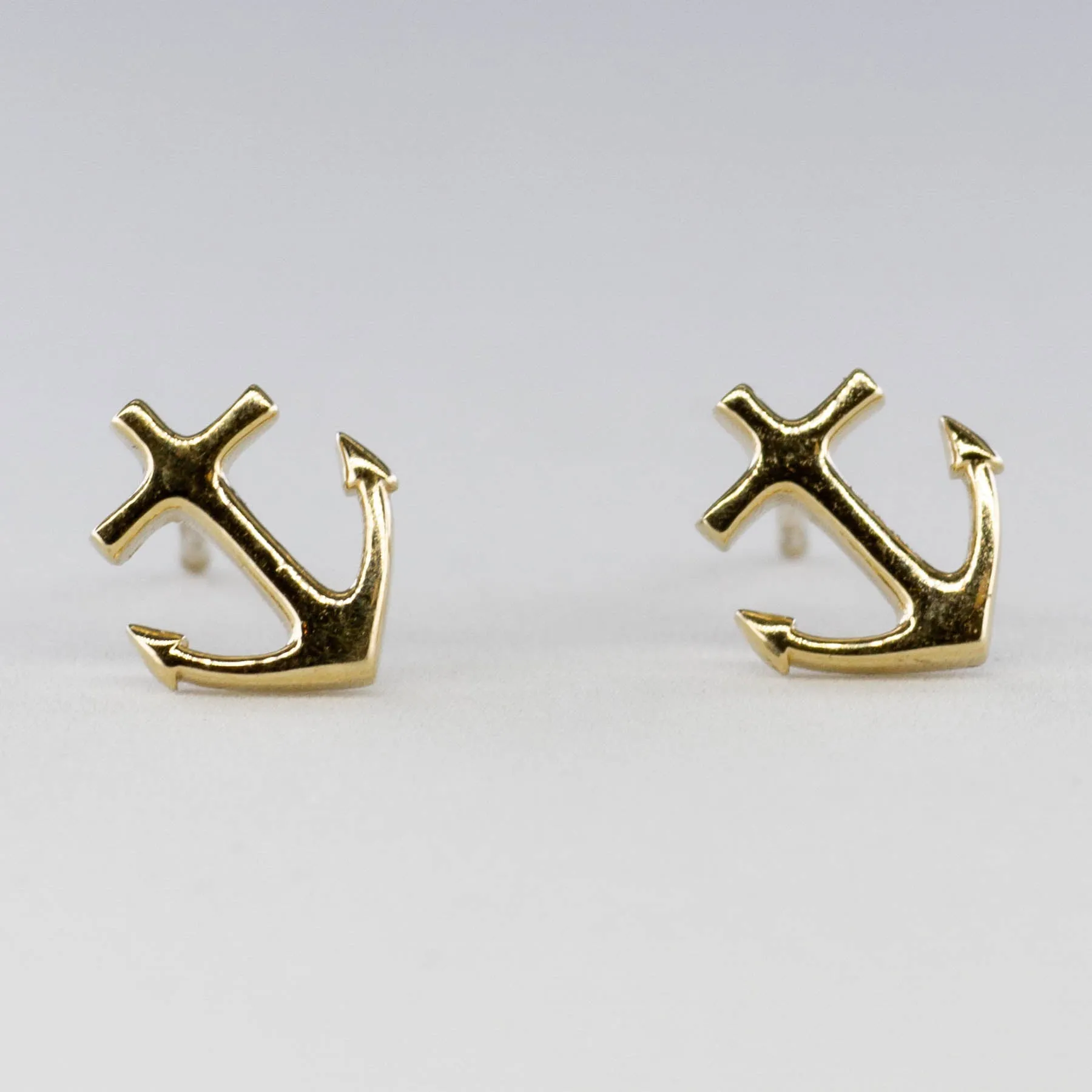 '100 Way' Yellow Gold Anchor Stud Earrings |