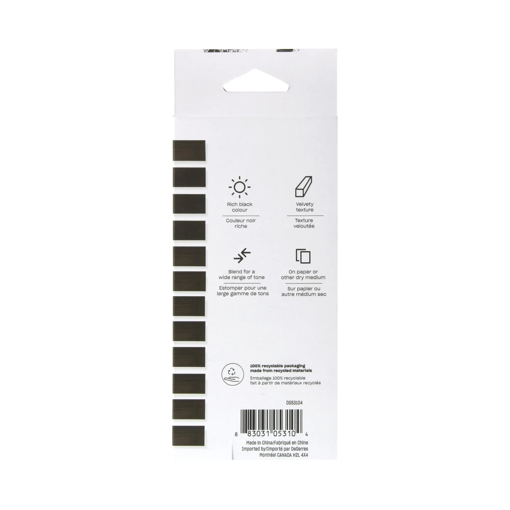 12-Pack Squared Black Charcoal Sticks