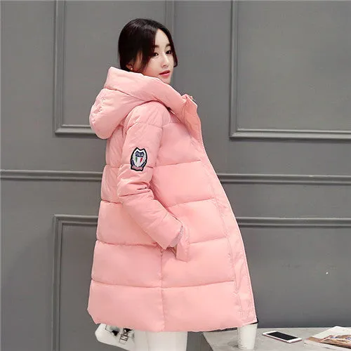 2017 Winter Coat Women Hooded Cotton Padded Parkas Girls Student Wadded Warm Outwear Winter Jackets Female Long Overcoat YL020