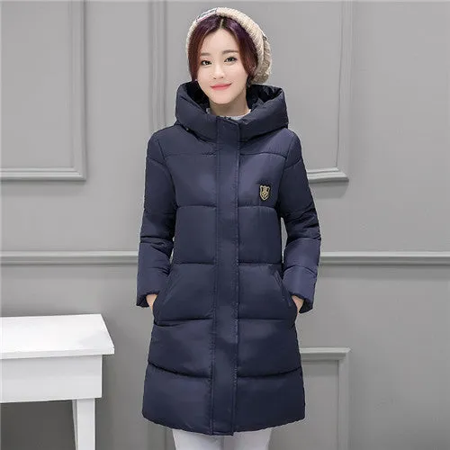 2017 Winter Coat Women Hooded Cotton Padded Parkas Girls Student Wadded Warm Outwear Winter Jackets Female Long Overcoat YL020