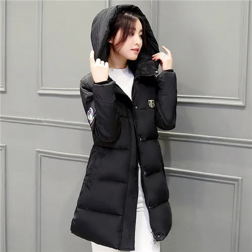 2017 Winter Coat Women Hooded Cotton Padded Parkas Girls Student Wadded Warm Outwear Winter Jackets Female Long Overcoat YL020