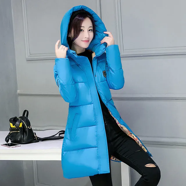 2017 Winter Coat Women Hooded Cotton Padded Parkas Girls Student Wadded Warm Outwear Winter Jackets Female Long Overcoat YL020