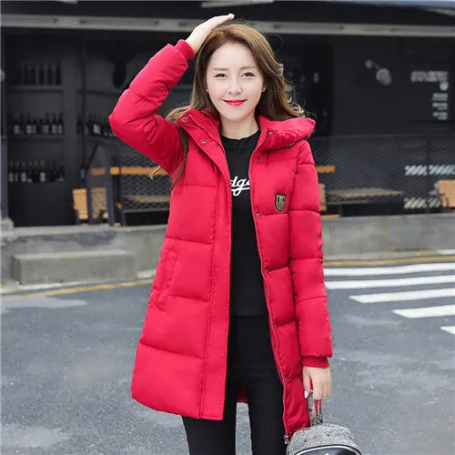 2017 Winter Coat Women Hooded Cotton Padded Parkas Girls Student Wadded Warm Outwear Winter Jackets Female Long Overcoat YL020