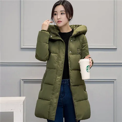 2017 Winter Coat Women Hooded Cotton Padded Parkas Girls Student Wadded Warm Outwear Winter Jackets Female Long Overcoat YL020