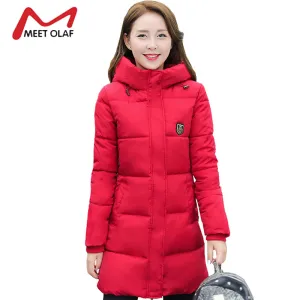 2017 Winter Coat Women Hooded Cotton Padded Parkas Girls Student Wadded Warm Outwear Winter Jackets Female Long Overcoat YL020