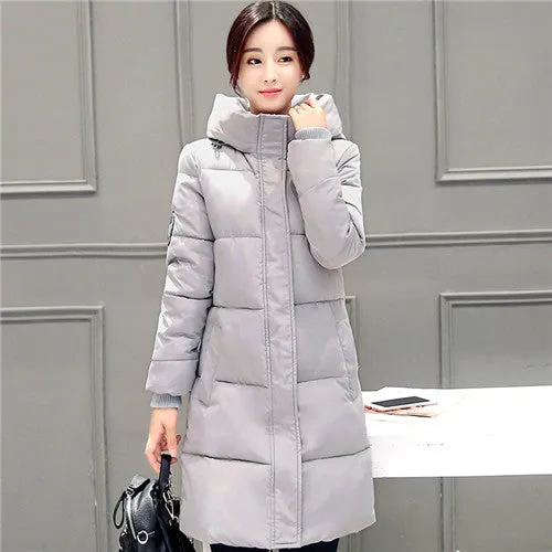 2017 Winter Coat Women Hooded Cotton Padded Parkas Girls Student Wadded Warm Outwear Winter Jackets Female Long Overcoat YL020