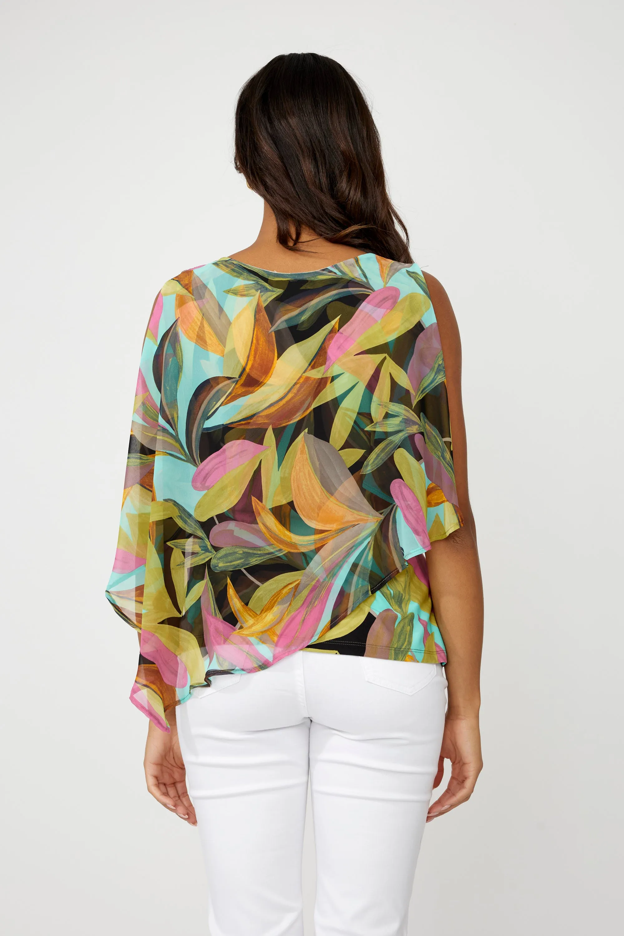 256238 Tropical Escape Chiffon Layer Top