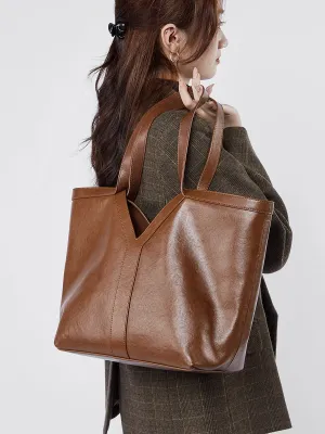 31CM brown genuine leather armpit large capacity tote handbag 2870