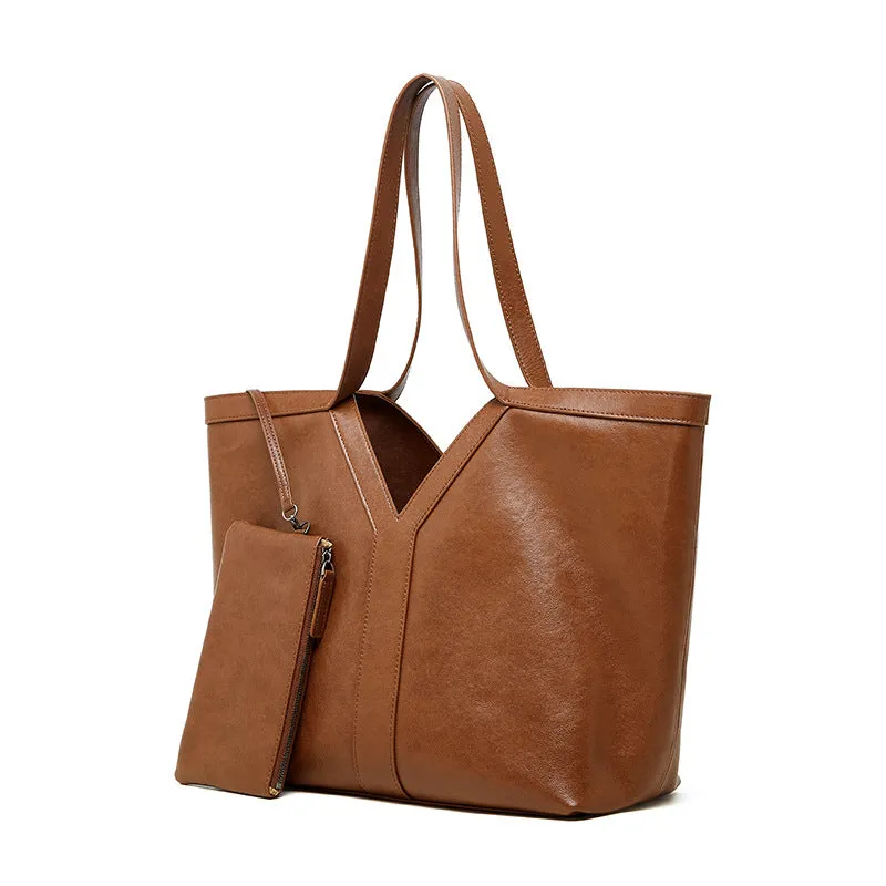 31CM brown genuine leather armpit large capacity tote handbag 2870