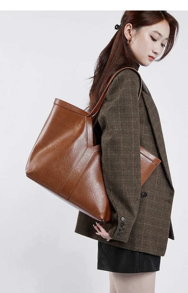31CM brown genuine leather armpit large capacity tote handbag 2870