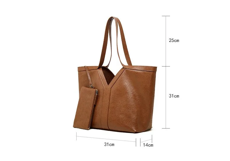 31CM brown genuine leather armpit large capacity tote handbag 2870