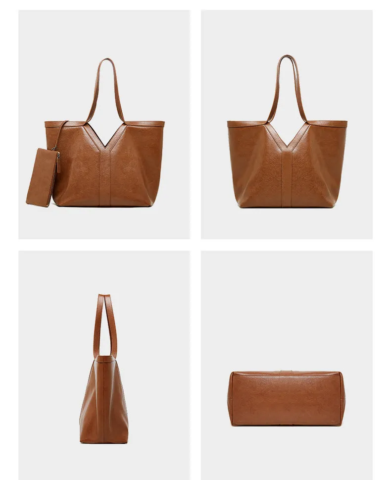 31CM brown genuine leather armpit large capacity tote handbag 2870