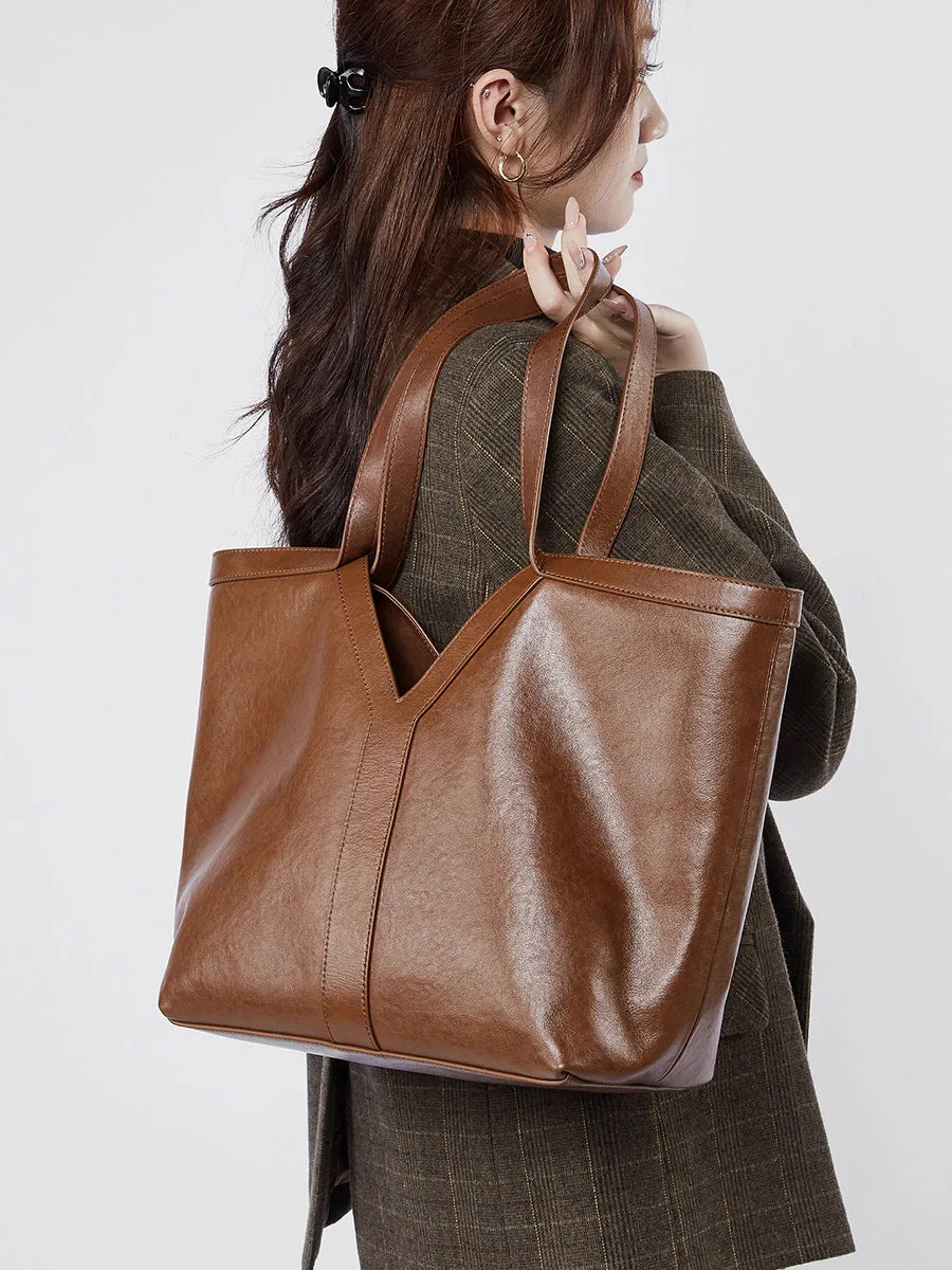 31CM brown genuine leather armpit large capacity tote handbag 2870