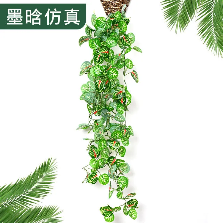 5PCS Wall-Mounted Artificial Plant Rattan Wall Decorative Plant Hanging Basket Plastic Fake Green Plants