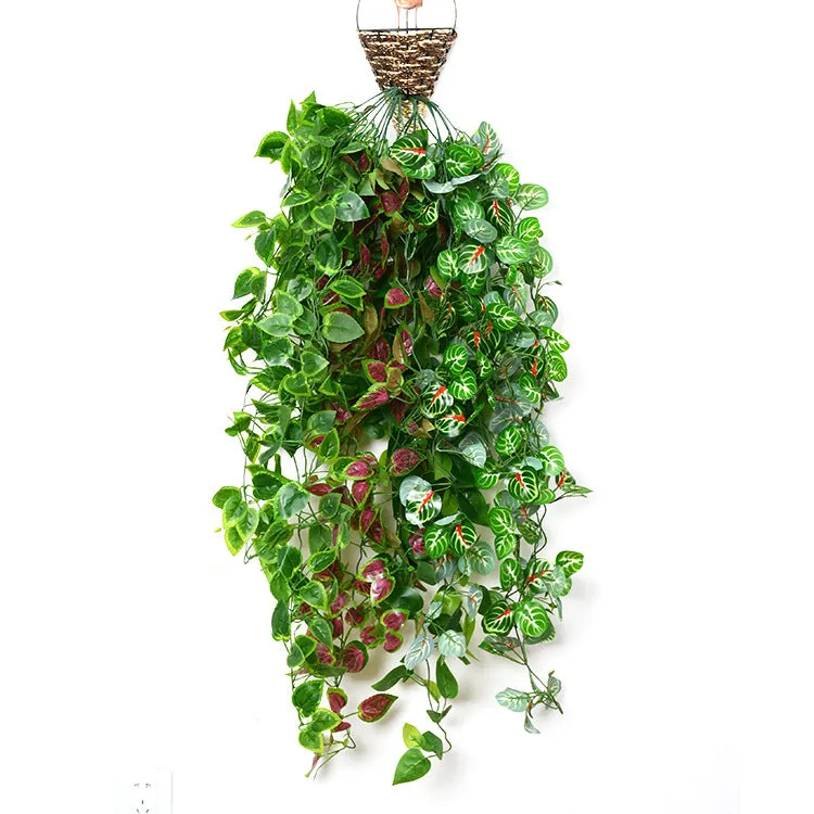 5PCS Wall-Mounted Artificial Plant Rattan Wall Decorative Plant Hanging Basket Plastic Fake Green Plants