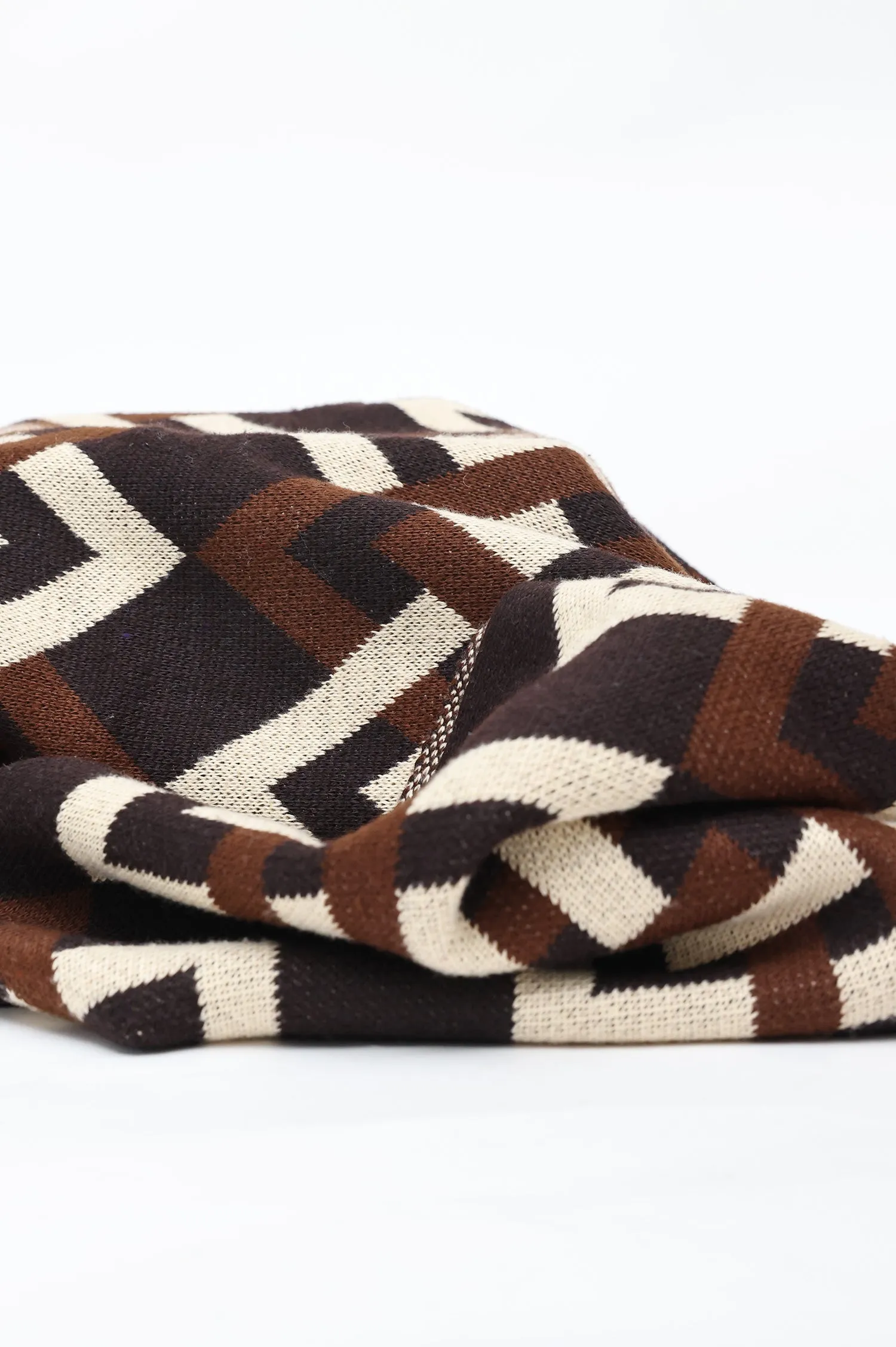 ABSTRACT PATTERNED KNIT SCARF-COFFEE