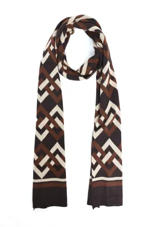ABSTRACT PATTERNED KNIT SCARF-COFFEE