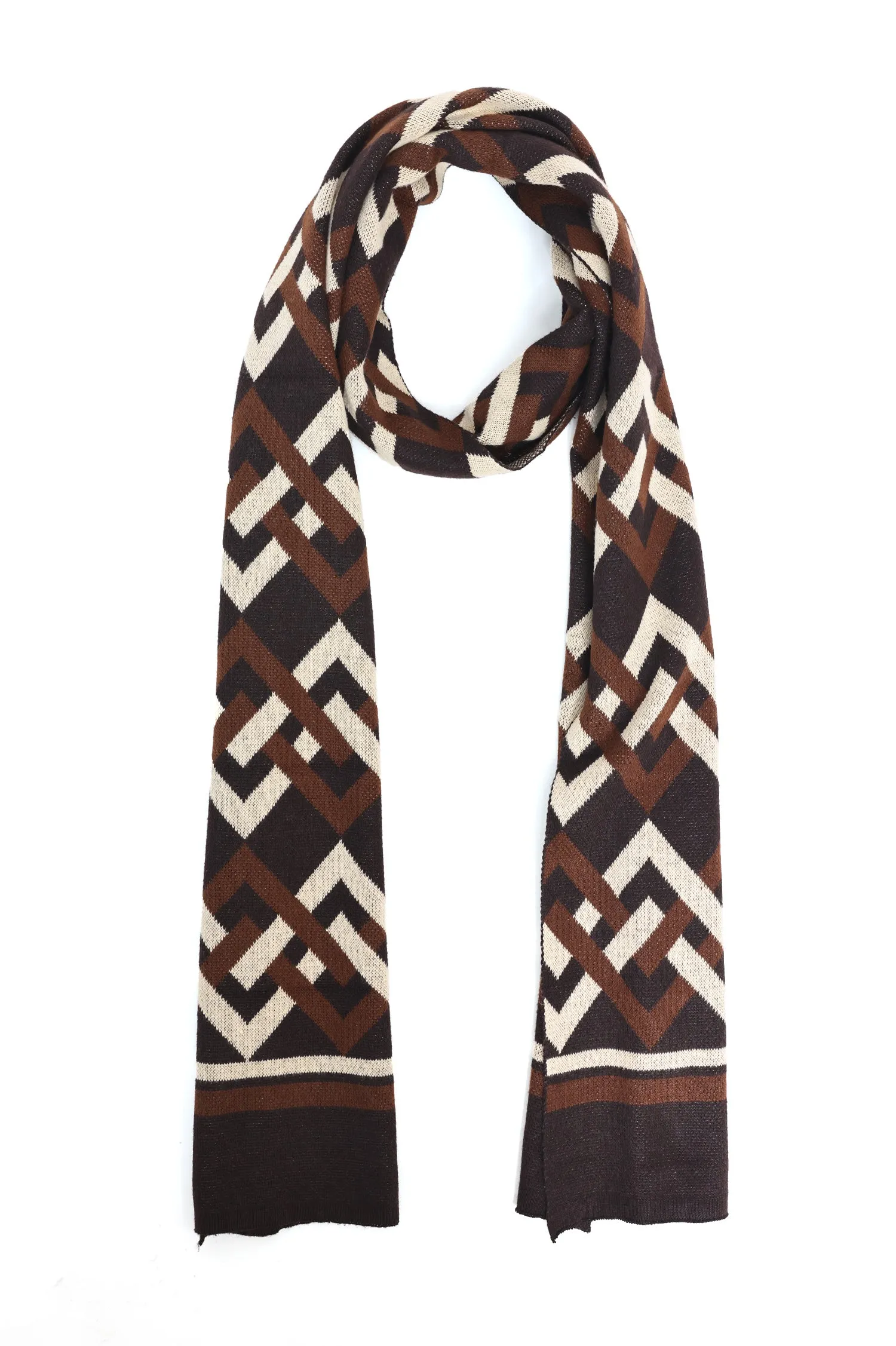 ABSTRACT PATTERNED KNIT SCARF-COFFEE