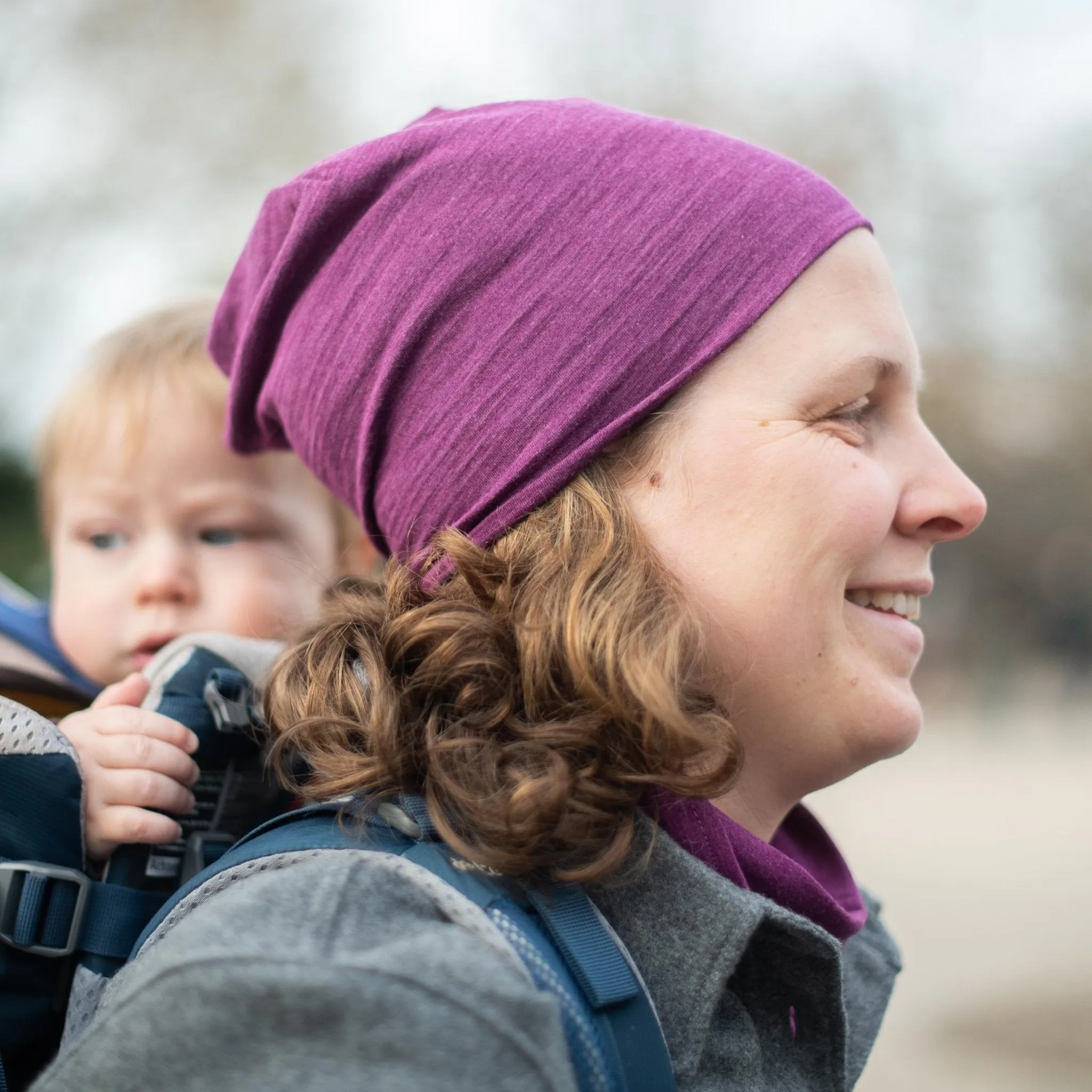 Adult Merino Wool & Silk Beanie: Plum