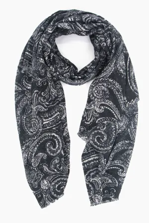 Ailidh Lightweight Scarf - Black, Paisley