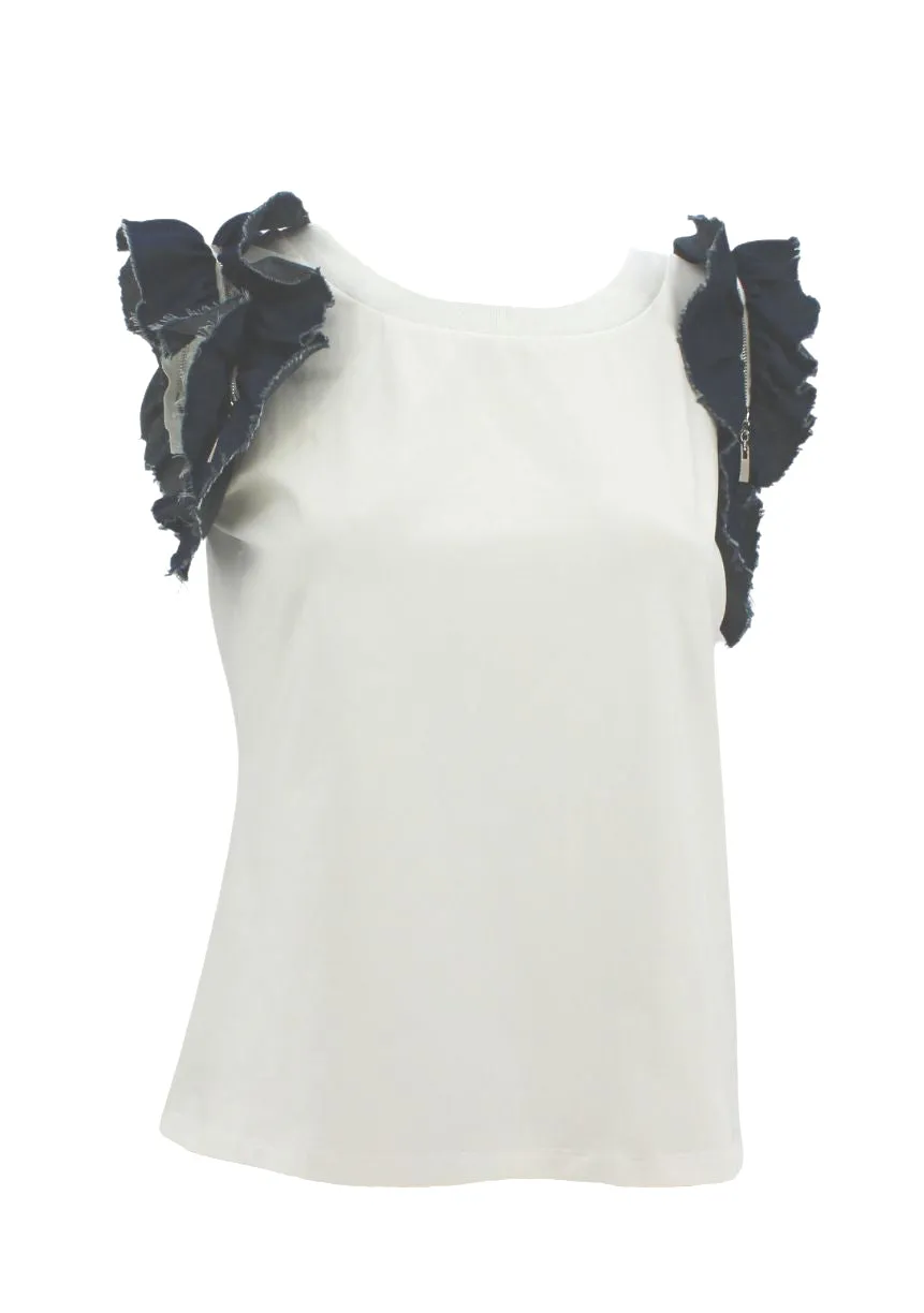 Alberto Makali Top With Denim Ruffle