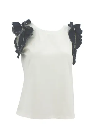 Alberto Makali Top With Denim Ruffle