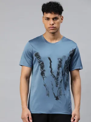 Alcis Men Blue Typography Printed Dry Tech Slim Fit T-shirt