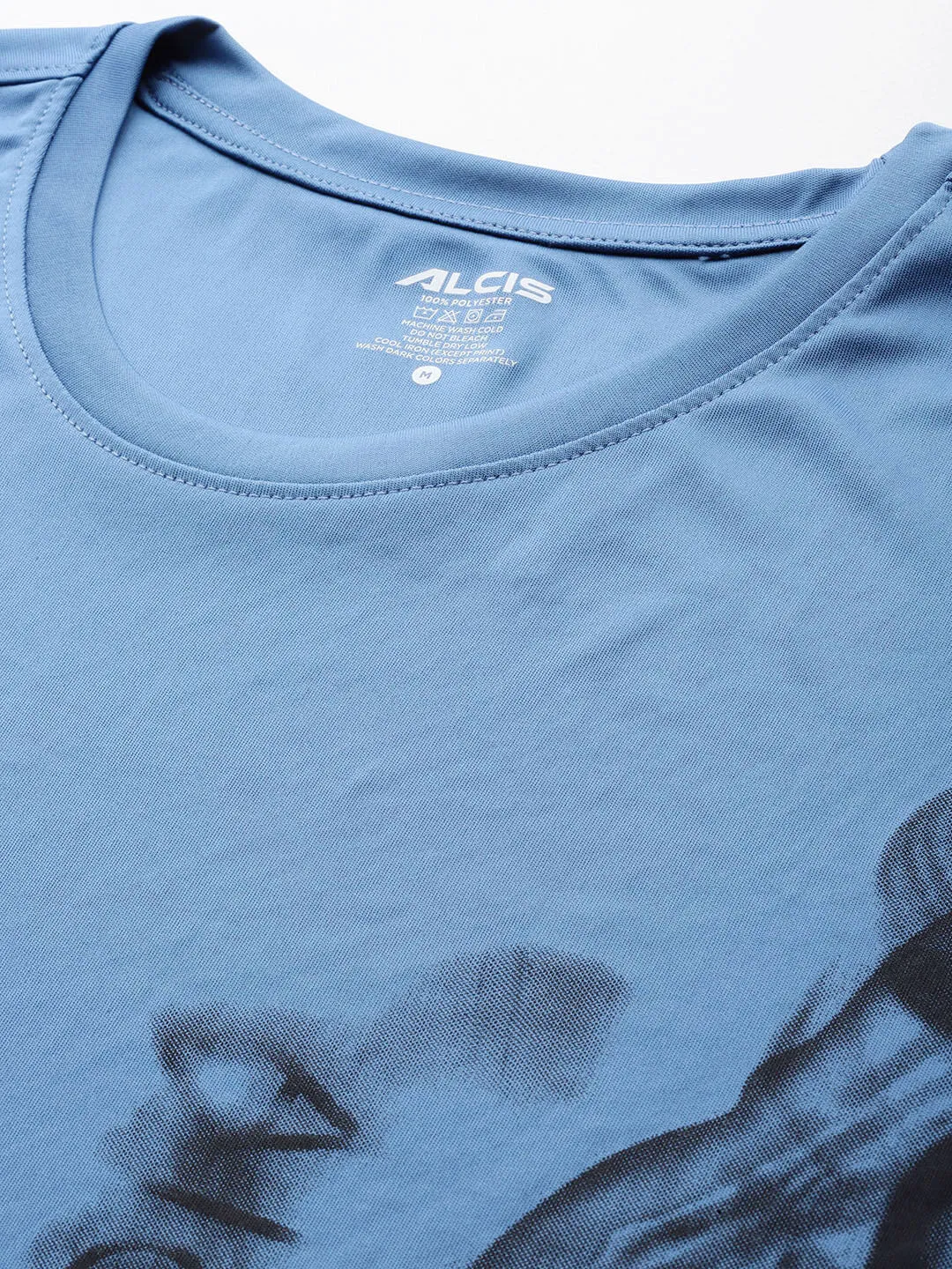 Alcis Men Blue Typography Printed Dry Tech Slim Fit T-shirt