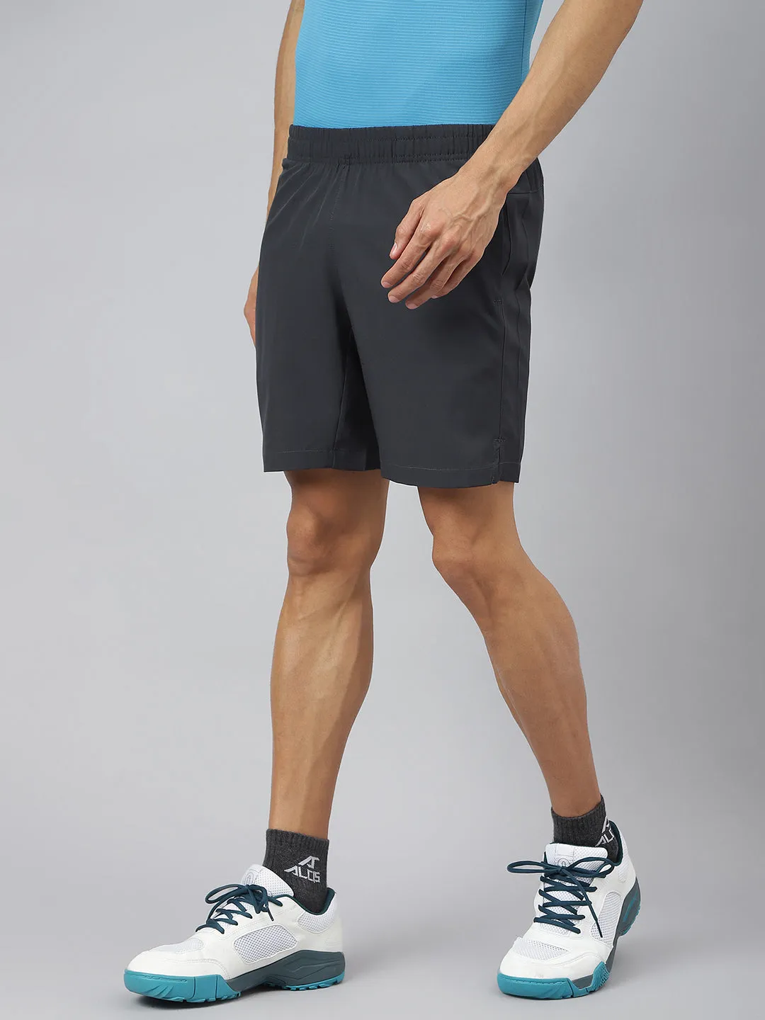 Alcis Men Dark Grey Train-Tech Anti-Static Slim-Fit Running Shorts