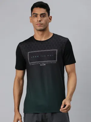 Alcis Men Green Typography Printed Anti Static Slim Fit T-shirt
