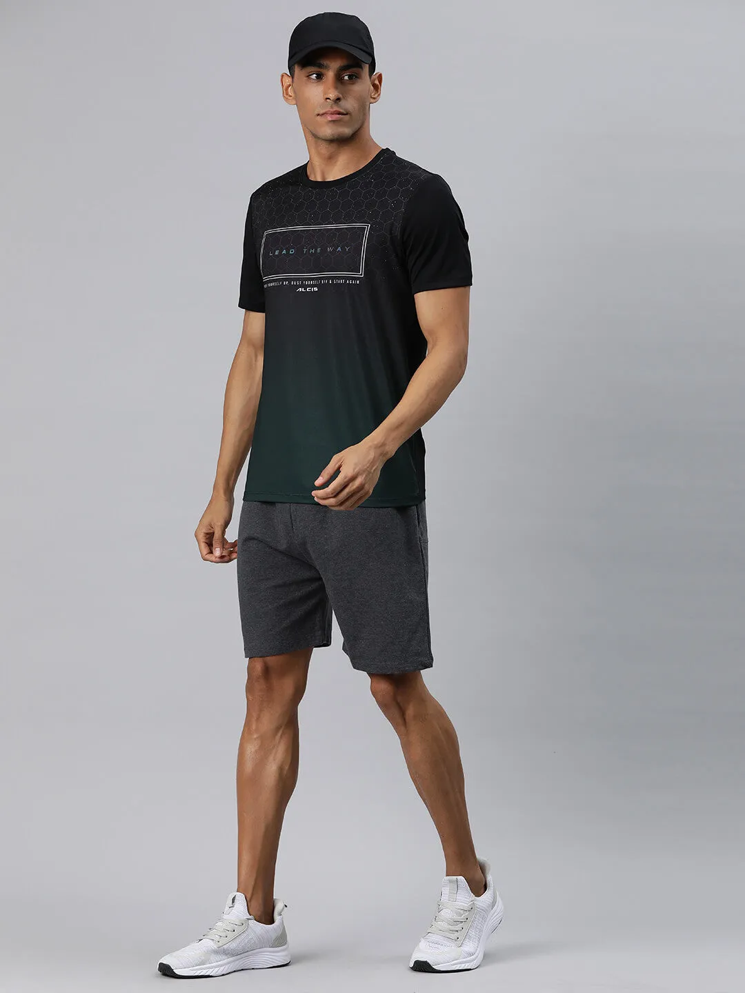 Alcis Men Green Typography Printed Anti Static Slim Fit T-shirt
