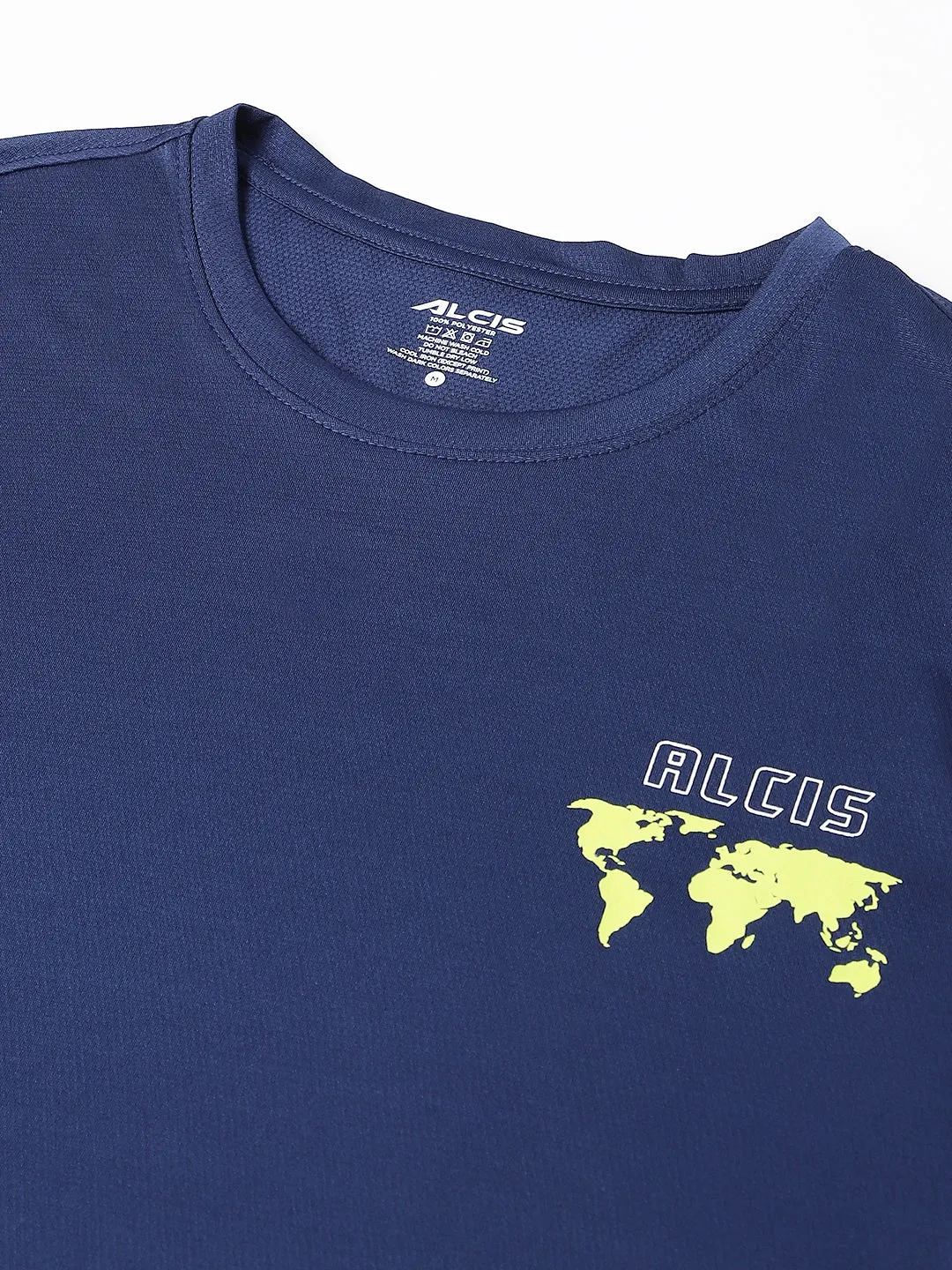 Alcis Men Printed Navy Anti-Static Slim-Fit Round Neck Training T-Shirt