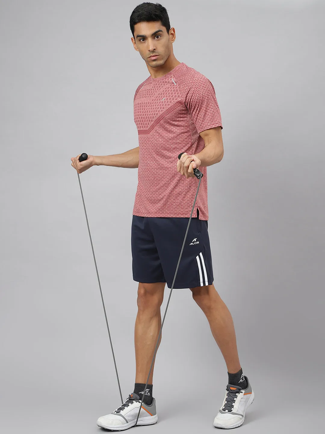 Alcis Men Red Heather Anti-Static Slim-Fit Round Neck Distance Running T-Shirt