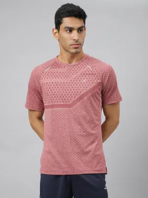 Alcis Men Red Heather Anti-Static Slim-Fit Round Neck Distance Running T-Shirt