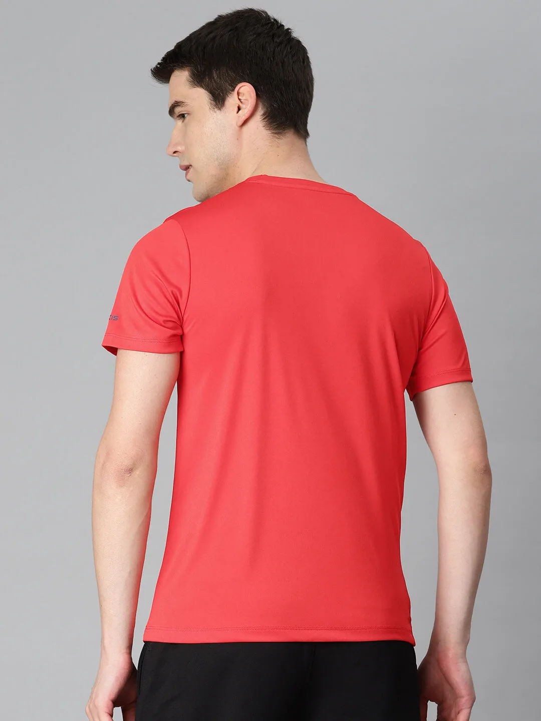 Alcis Men Red Printed Anti Static Slim Fit Sports T-shirt