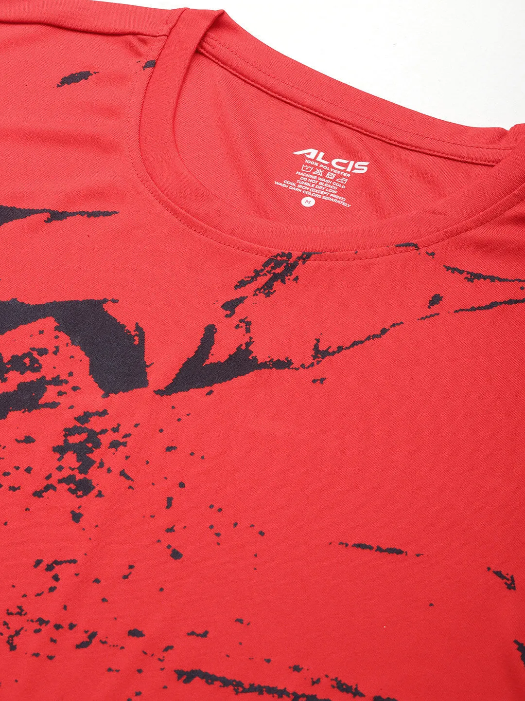 Alcis Men Red Printed Anti Static Slim Fit Sports T-shirt