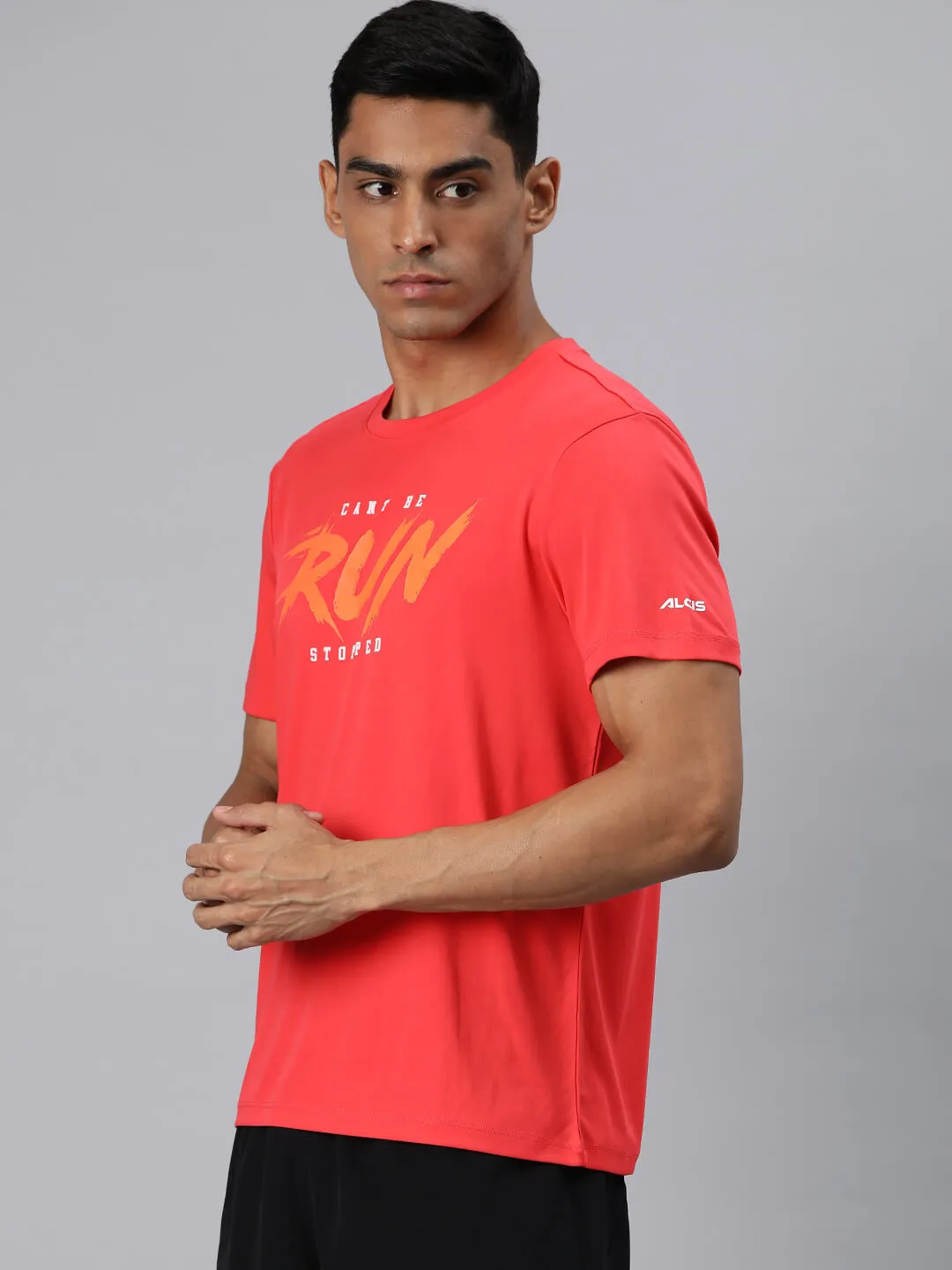 Alcis Men Red Typography Printed Anti Static Slim Fit T-shirt