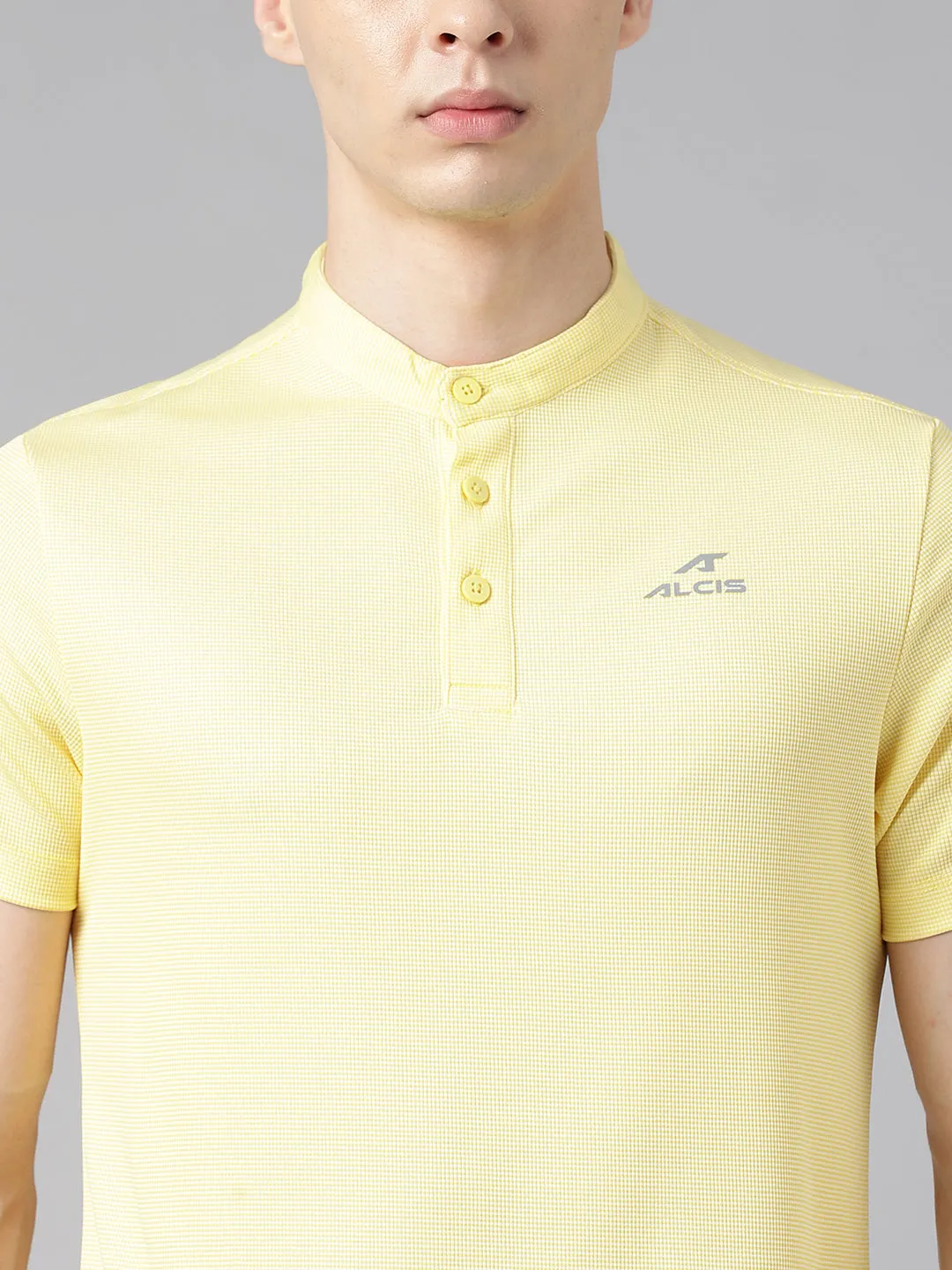 Alcis Men's Pale Yellow Anti-Static Drytech  Slim-Fit Training Polo T-Shirt