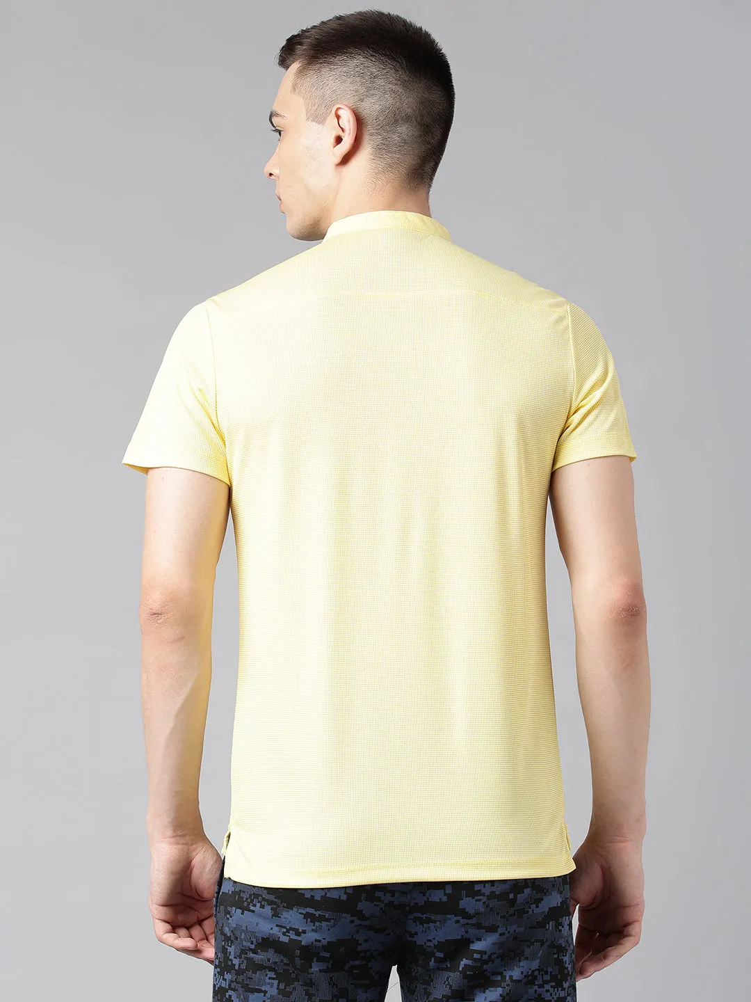 Alcis Men's Pale Yellow Anti-Static Drytech  Slim-Fit Training Polo T-Shirt
