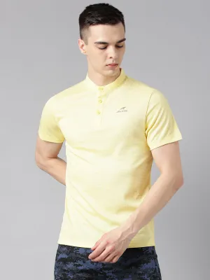 Alcis Men's Pale Yellow Anti-Static Drytech  Slim-Fit Training Polo T-Shirt