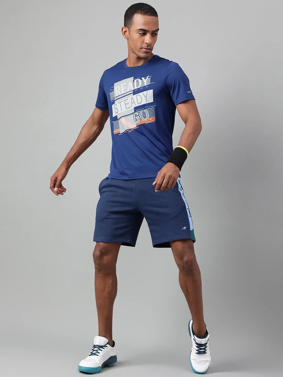 Alcis Men's Printed Navy Anti-Static Drytech  Slim-Fit Training Tee