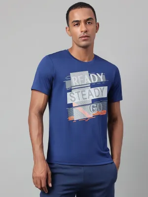 Alcis Men's Printed Navy Anti-Static Drytech  Slim-Fit Training Tee