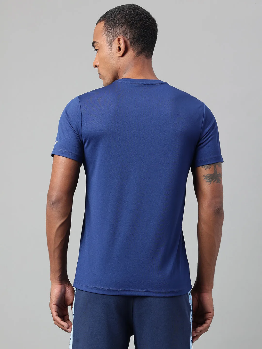 Alcis Men's Printed Navy Anti-Static Drytech  Slim-Fit Training Tee