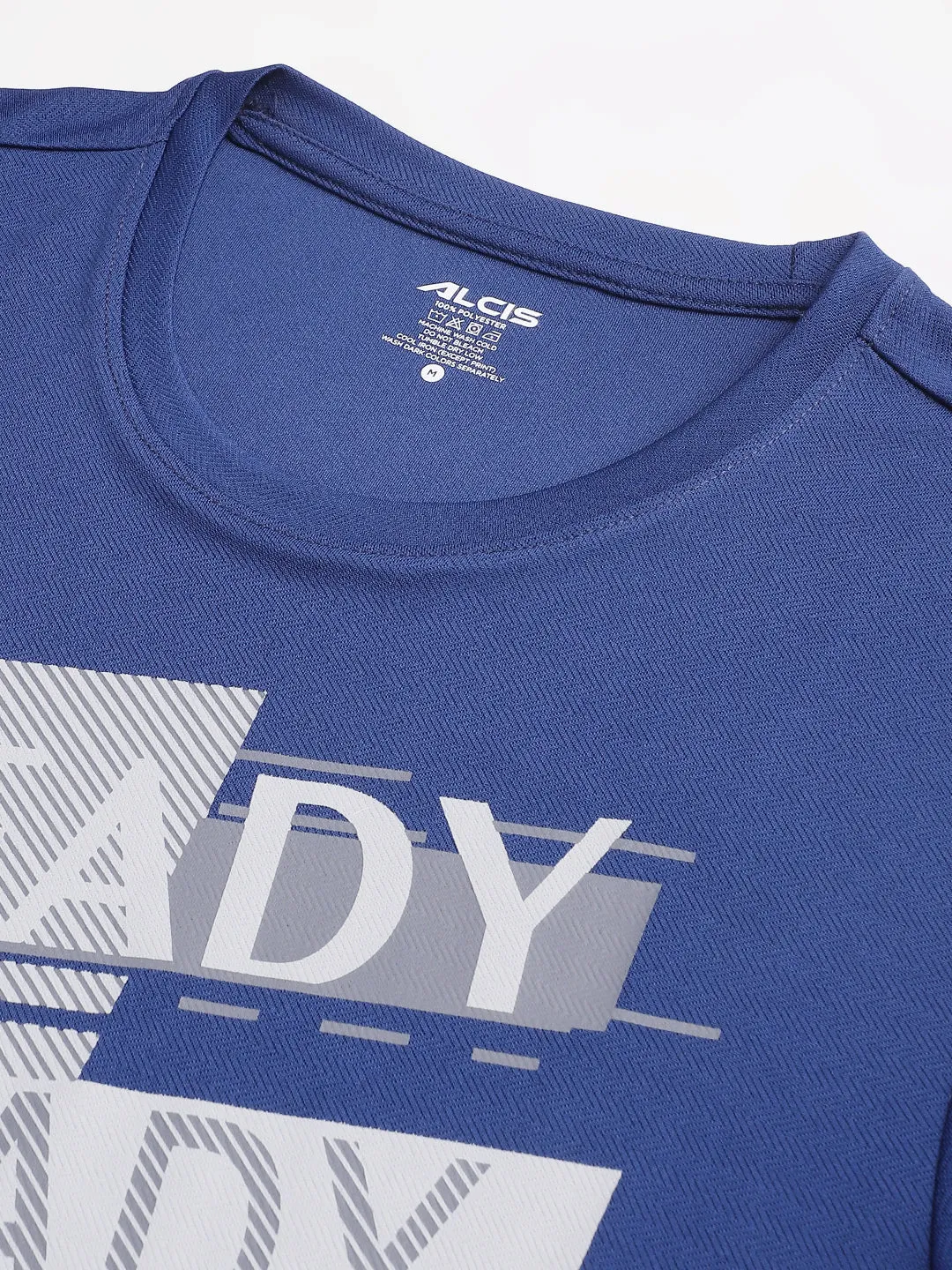 Alcis Men's Printed Navy Anti-Static Drytech  Slim-Fit Training Tee