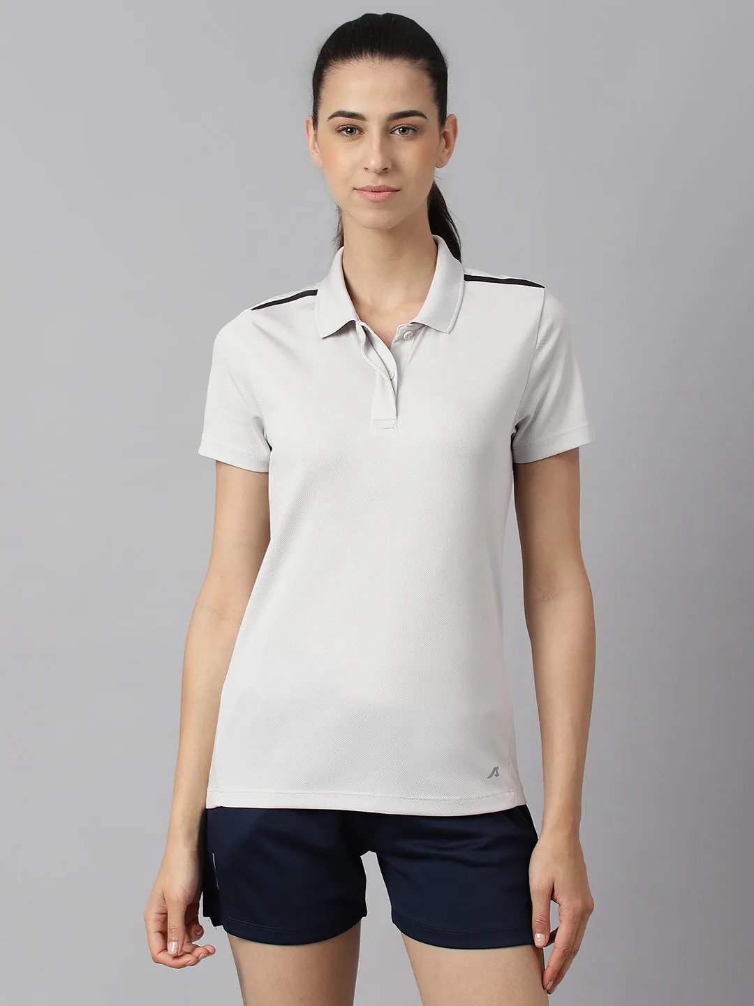 Alcis Women Light Grey Anti-Static Soft-Touch Slim-Fit Training Polo Wonder T-Shirt