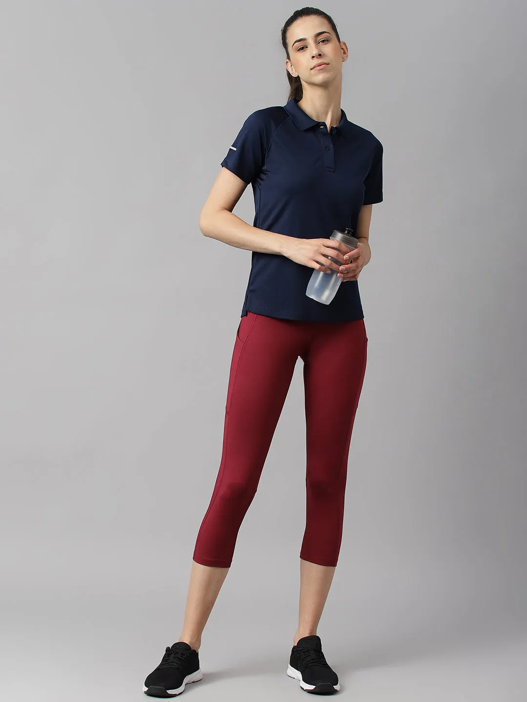 Alcis Women Navy Tech-Fit Anti-Static Soft-Touch Slim-Fit Training Polo T-Shirt