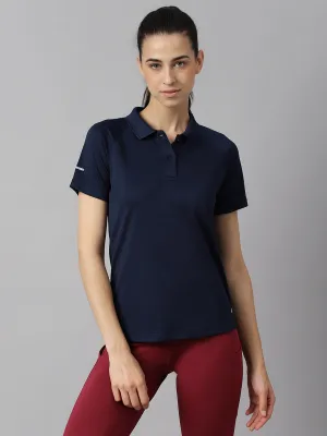 Alcis Women Navy Tech-Fit Anti-Static Soft-Touch Slim-Fit Training Polo T-Shirt