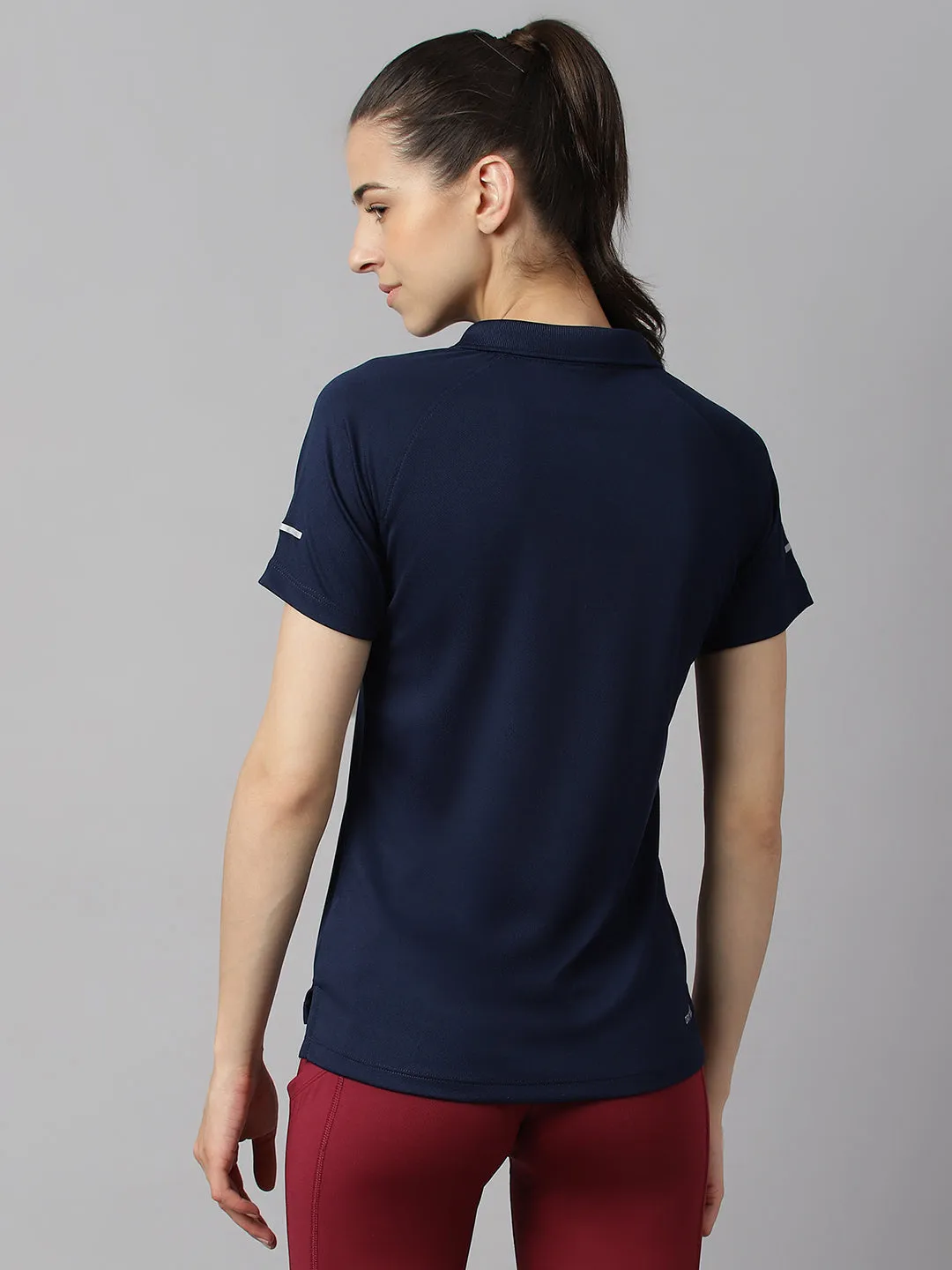 Alcis Women Navy Tech-Fit Anti-Static Soft-Touch Slim-Fit Training Polo T-Shirt